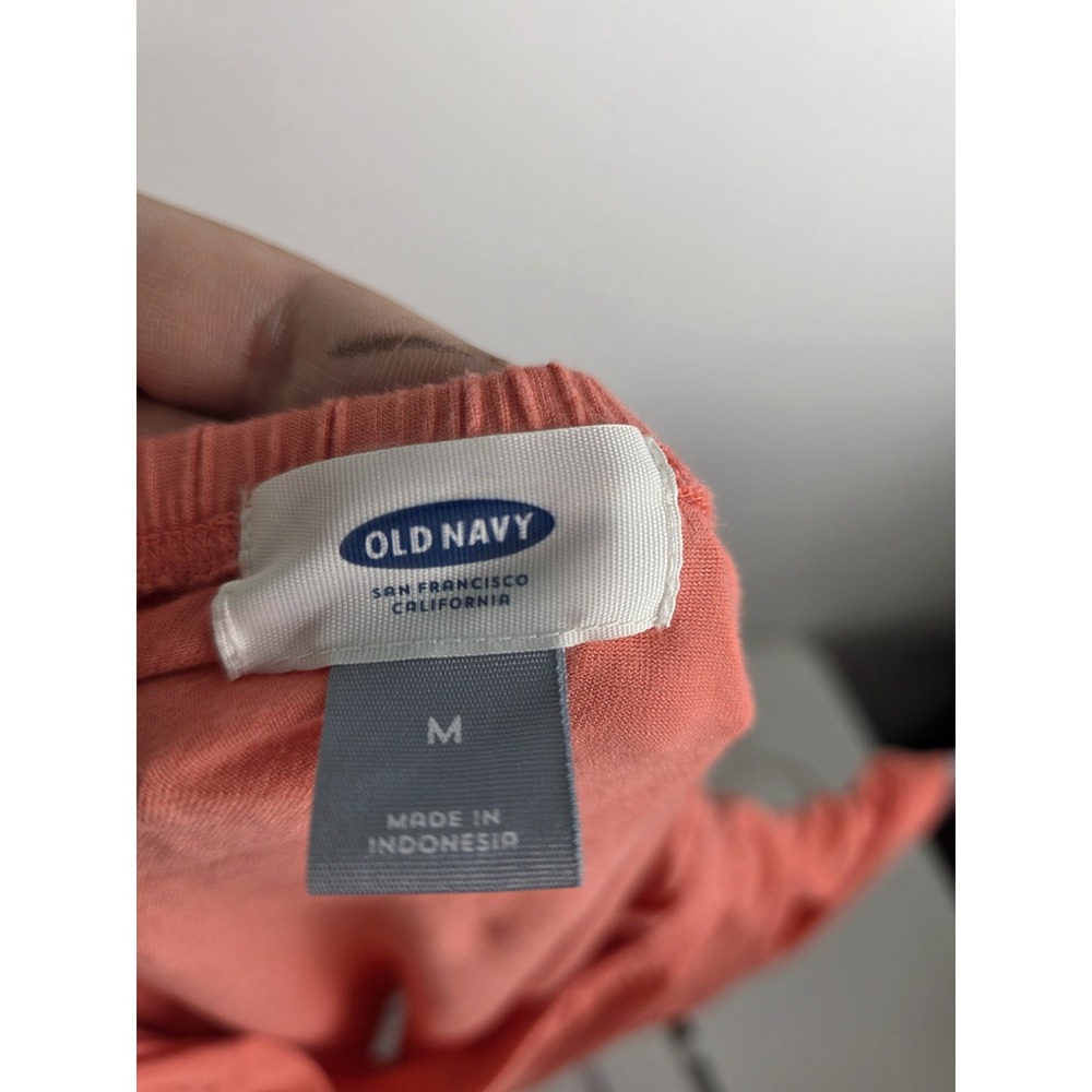 Old Navy Blouse Women M Coral Pink Short Sleeve Scoop Neck Rayon Peasant Top - Picture 4 of 7
